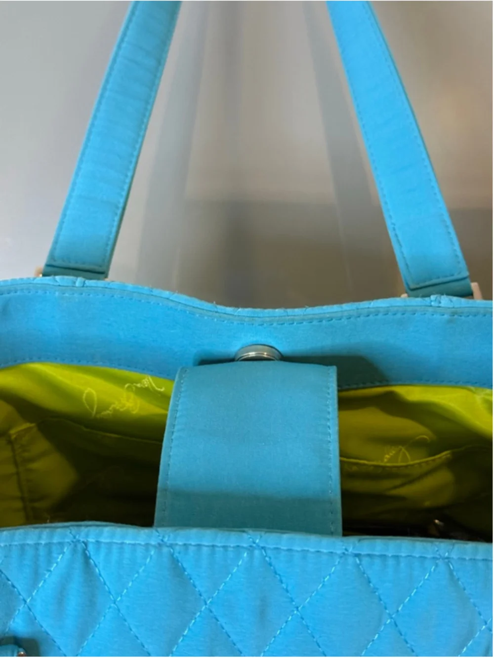 Vera Bradley Quilted Tote Bag One Size Blue with Lime Green Lining
